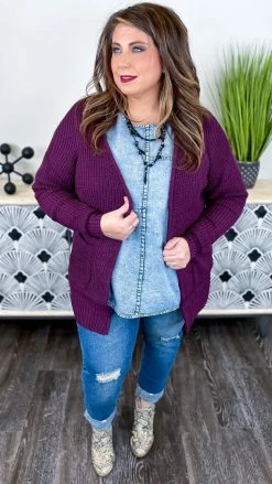 Zenana Dark Plum Take Direction Cardigan