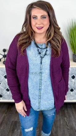 Zenana Dark Plum Take Direction Cardigan