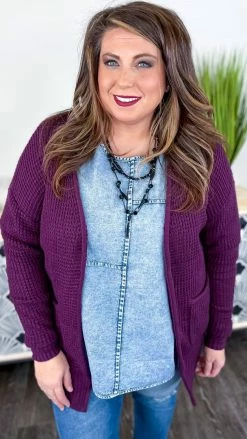 Zenana Dark Plum Take Direction Cardigan