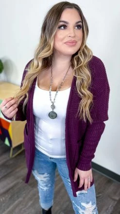 Zenana Dark Plum Take Direction Cardigan