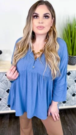 The ZigZag Stripe TOPS & TUNICS Denim Boardwalk Dates Top