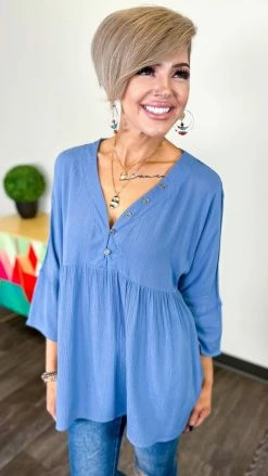 The ZigZag Stripe TOPS & TUNICS Denim Boardwalk Dates Top