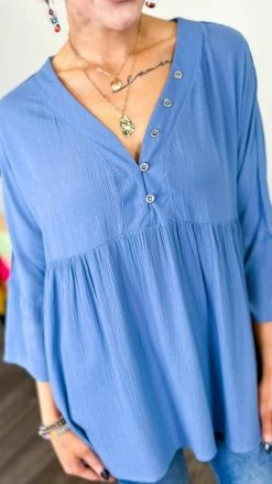 The ZigZag Stripe TOPS & TUNICS Denim Boardwalk Dates Top