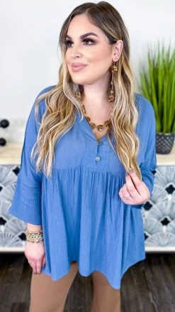 The ZigZag Stripe TOPS & TUNICS Denim Boardwalk Dates Top