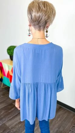 The ZigZag Stripe TOPS & TUNICS Denim Boardwalk Dates Top