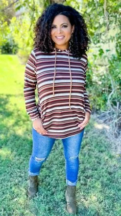 The ZigZag Stripe TOPS & TUNICS Fall Hike Hoodie
