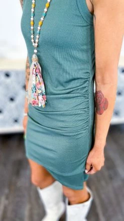 The ZigZag Stripe Forest Green Basically You Dress [NO RETURNS]