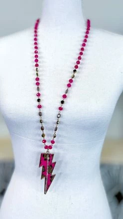 Your Fashion Wholesale ACCESSORIES Fuchsia Leopard Lightning Bolt Necklace