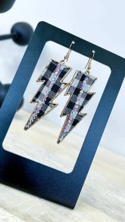 Your Fashion Wholesale ACCESSORIES Gingham Lightning Bolt Earrings