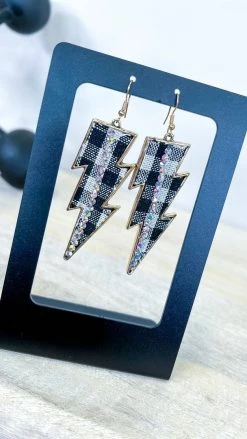 Your Fashion Wholesale ACCESSORIES Gingham Lightning Bolt Earrings