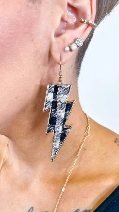 Your Fashion Wholesale ACCESSORIES Gingham Lightning Bolt Earrings