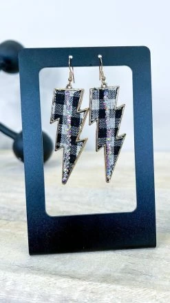 Your Fashion Wholesale ACCESSORIES Gingham Lightning Bolt Earrings