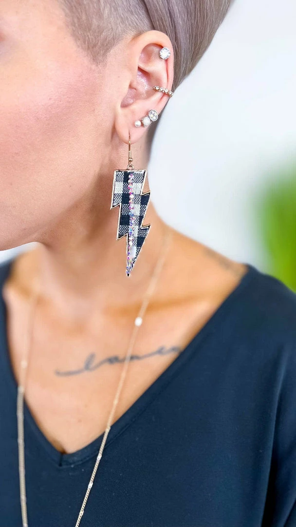 Your Fashion Wholesale ACCESSORIES Gingham Lightning Bolt Earrings