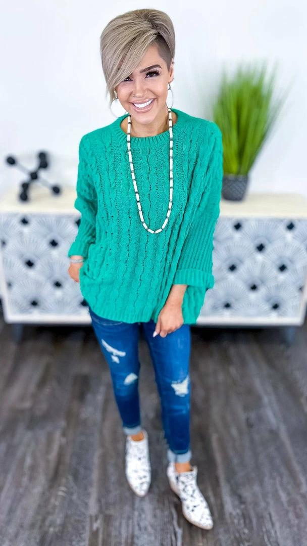 Umgee TOPS & TUNICS Green Above Basic Sweater