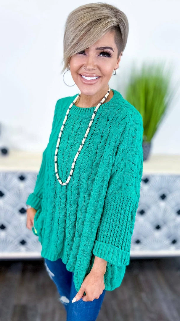 Umgee TOPS & TUNICS Green Above Basic Sweater