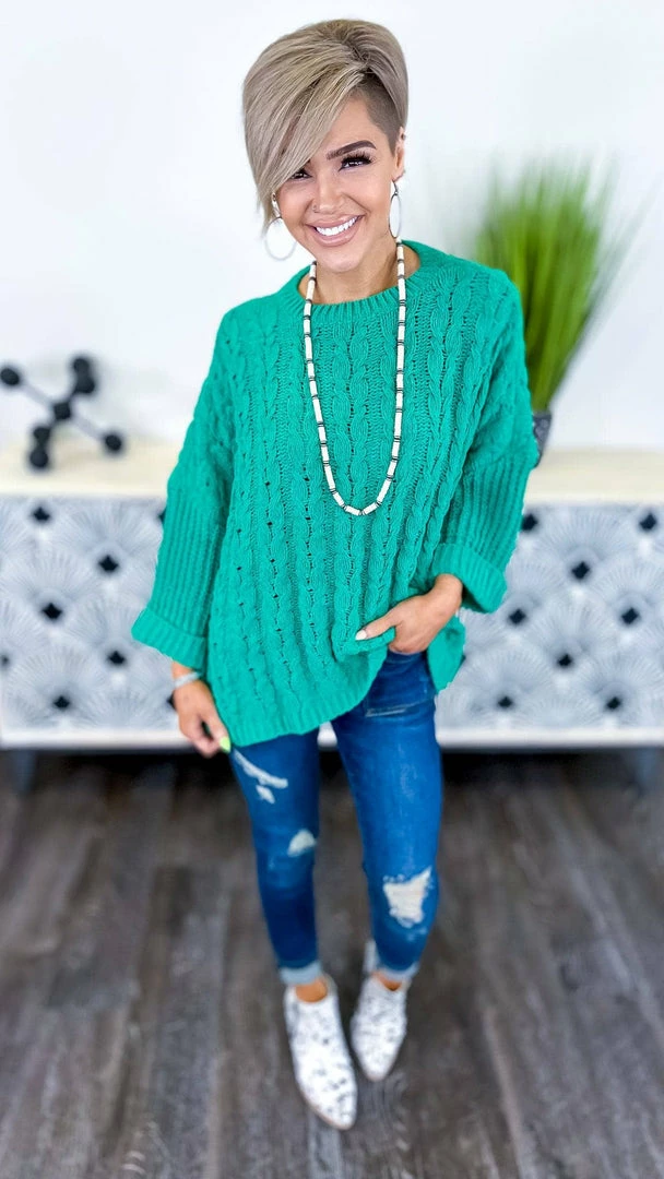 Umgee TOPS & TUNICS Green Above Basic Sweater