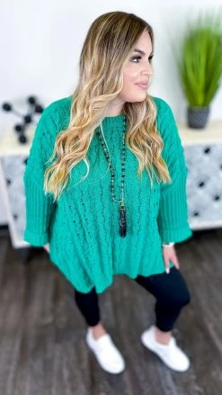 Umgee TOPS & TUNICS Green Above Basic Sweater
