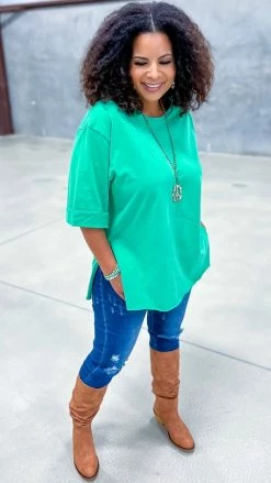 The ZigZag Stripe Green Giving Ideas Top TOPS & TUNICS