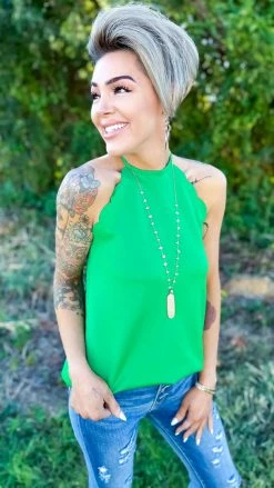 The ZigZag Stripe Green Modern Ideas Tank TOPS & TUNICS