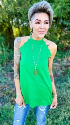 The ZigZag Stripe Green Modern Ideas Tank TOPS & TUNICS