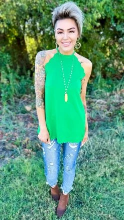 The ZigZag Stripe Green Modern Ideas Tank TOPS & TUNICS