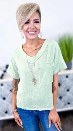 The ZigZag Stripe TOPS & TUNICS Green Take A Minute Top [NO RETURNS]