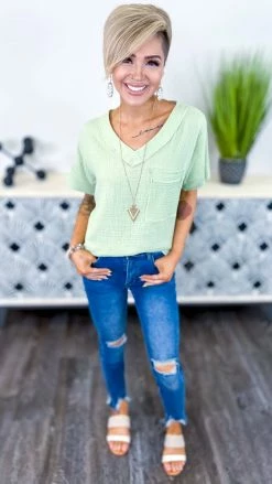 The ZigZag Stripe TOPS & TUNICS Green Take A Minute Top [NO RETURNS]