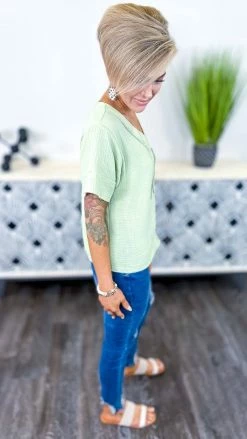 The ZigZag Stripe TOPS & TUNICS Green Take A Minute Top [NO RETURNS]