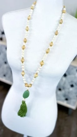 Bali Queen ACCESSORIES Green Thea Tassel Necklace