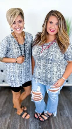 The ZigZag Stripe Grey Aztec Boyfriend V-Neck Tee [NO RETURNS] TOPS & TUNICS