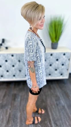 The ZigZag Stripe Grey Aztec Boyfriend V-Neck Tee [NO RETURNS] TOPS & TUNICS