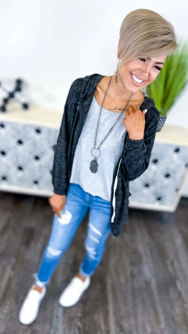 The ZigZag Stripe TOPS & TUNICS Grey Basic Spaghetti Tank