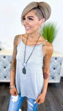 The ZigZag Stripe TOPS & TUNICS Grey Basic Spaghetti Tank