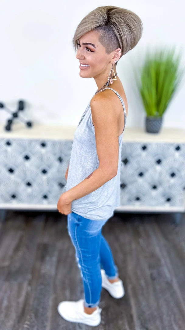 The ZigZag Stripe TOPS & TUNICS Grey Basic Spaghetti Tank