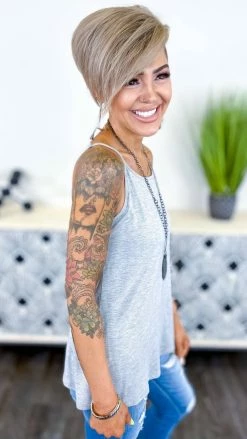 The ZigZag Stripe TOPS & TUNICS Grey Basic Spaghetti Tank