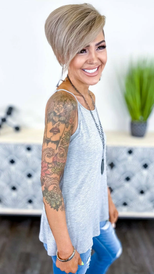 The ZigZag Stripe TOPS & TUNICS Grey Basic Spaghetti Tank