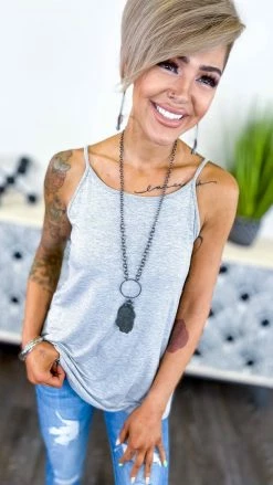 The ZigZag Stripe TOPS & TUNICS Grey Basic Spaghetti Tank