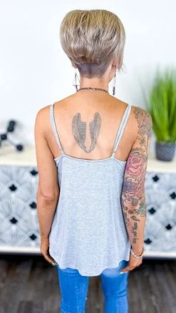 The ZigZag Stripe TOPS & TUNICS Grey Basic Spaghetti Tank