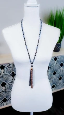 Your Fashion Wholesale Grey Deanna Tassel Necklace ACCESSORIES
