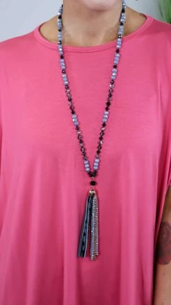 Your Fashion Wholesale Grey Deanna Tassel Necklace ACCESSORIES