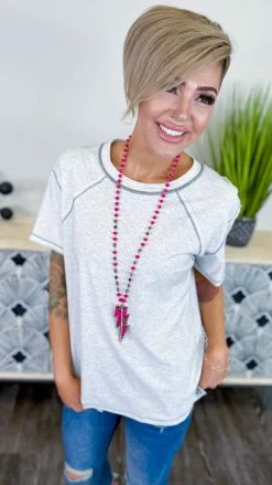 The ZigZag Stripe TOPS & TUNICS Grey Leaving Late Top