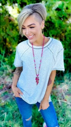 The ZigZag Stripe TOPS & TUNICS Grey Leaving Late Top