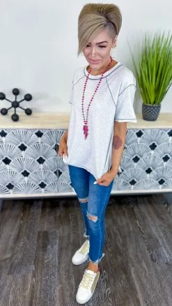 The ZigZag Stripe TOPS & TUNICS Grey Leaving Late Top