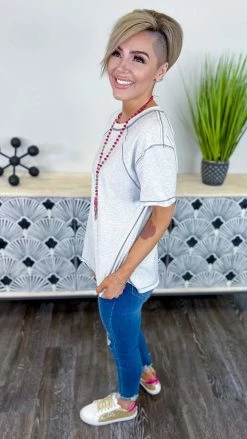 The ZigZag Stripe TOPS & TUNICS Grey Leaving Late Top