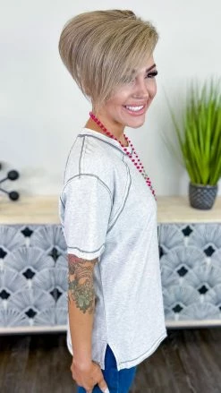 The ZigZag Stripe TOPS & TUNICS Grey Leaving Late Top