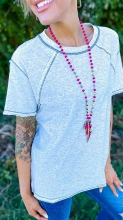 The ZigZag Stripe TOPS & TUNICS Grey Leaving Late Top