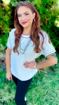 The ZigZag Stripe TOPS & TUNICS Grey Leaving Late Top