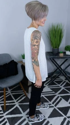 The ZigZag Stripe Grey Ribbed Right On Time Tank