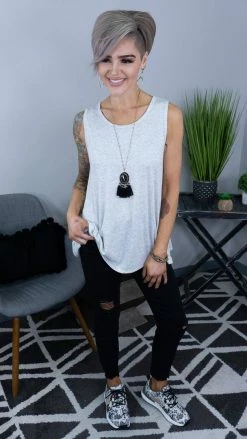 The ZigZag Stripe Grey Ribbed Right On Time Tank