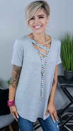 The ZigZag Stripe Heather Grey Favorite Basic Top [NO RETURNS] TOPS & TUNICS